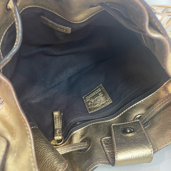 BURBERRY Metallic Gold /Beige Woven Nova Check PVC and Leather Warrior Hobo - Picture 12 of 12
